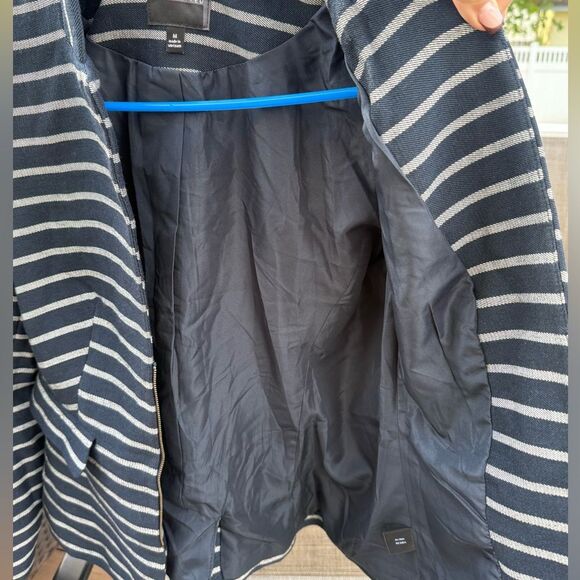 The Limited Womens Blazer Coat Jacket Stretch Navy Stripes 1/2 Zip Size Medium - Picture 5 of 8